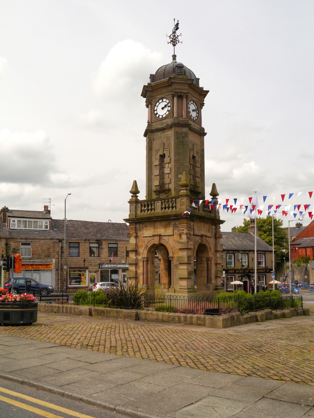The Mercer Memorial Clock Tower in Great Harwood town square